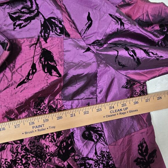 Susan Graver Patchwork Satin Burnout Velvet Jacket sz 2X Purple Black Cocktail - Picture 13 of 16